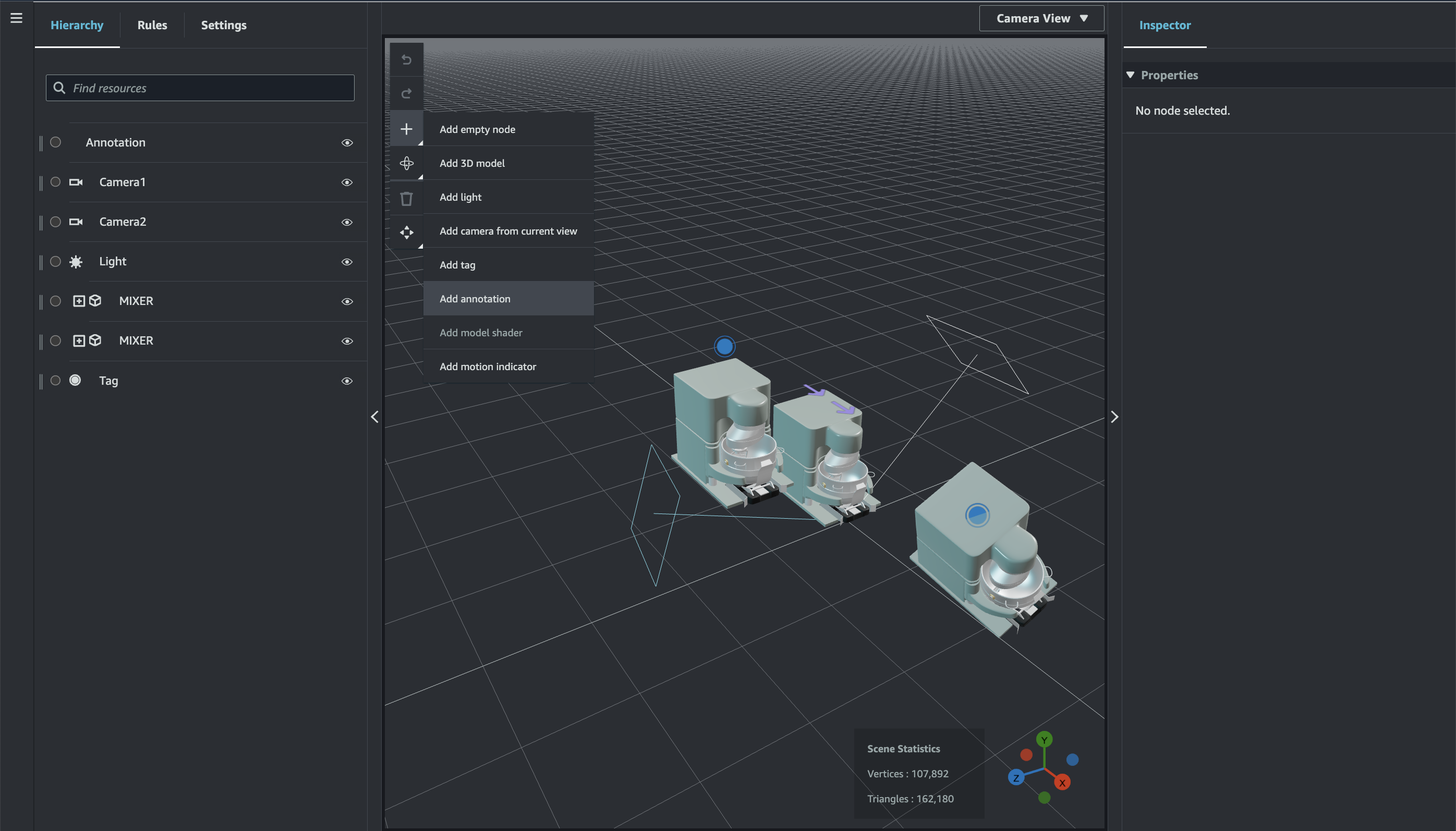 Halaman kanvas adegan dengan kontrol tanda plus diperluas untuk menampilkan opsi Tambahkan anotasi.